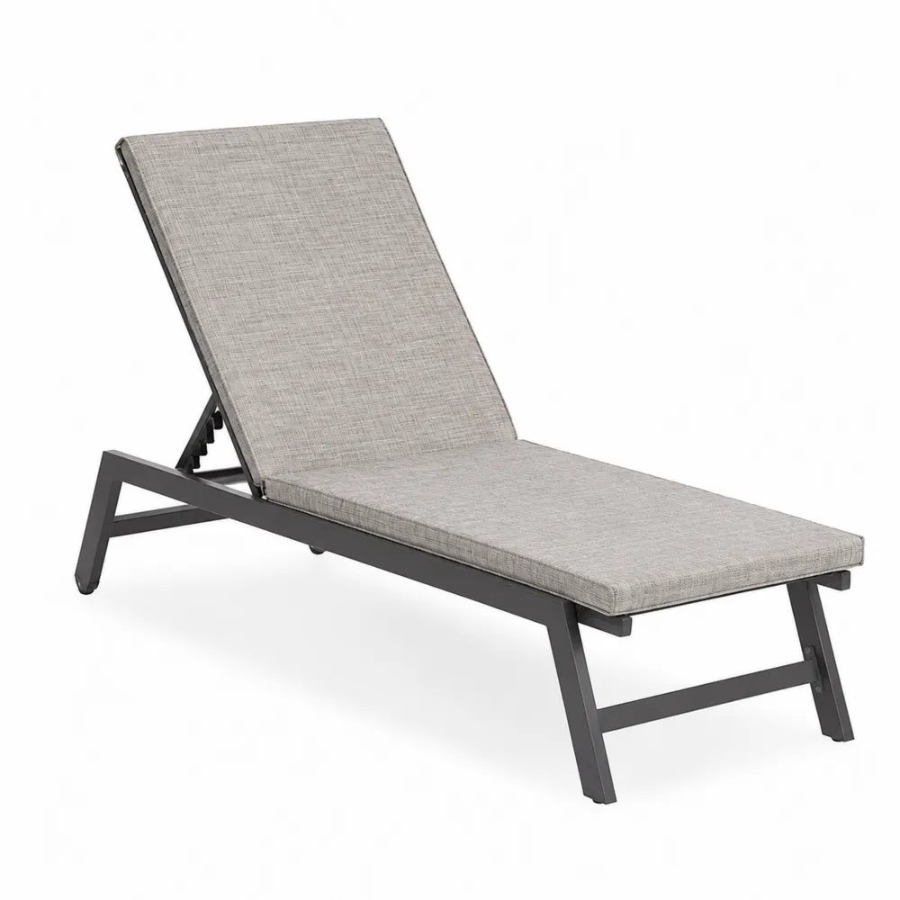 Bain de soleil extérieur rectangulaire réglable en aluminium anthracite et matelas polyester gris 195 x 65 x 95 cm