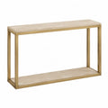 Table console rectangulaire 2 niveaux en acier doré et MDF effet travertin beige 120 x 35 x 80 cm
