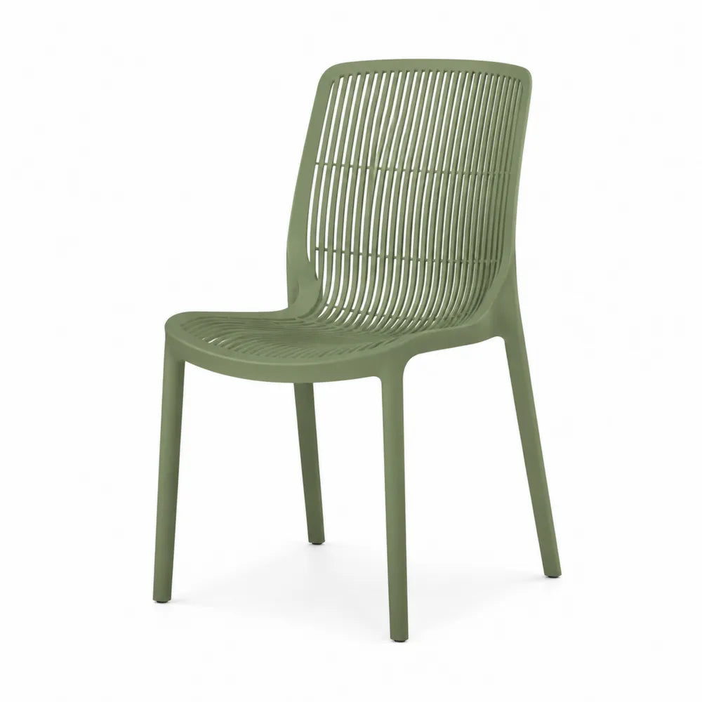 Chaise de jardin en polypropylène moulé vert sauge dossier ajouré 50 x 57 x 82 cm