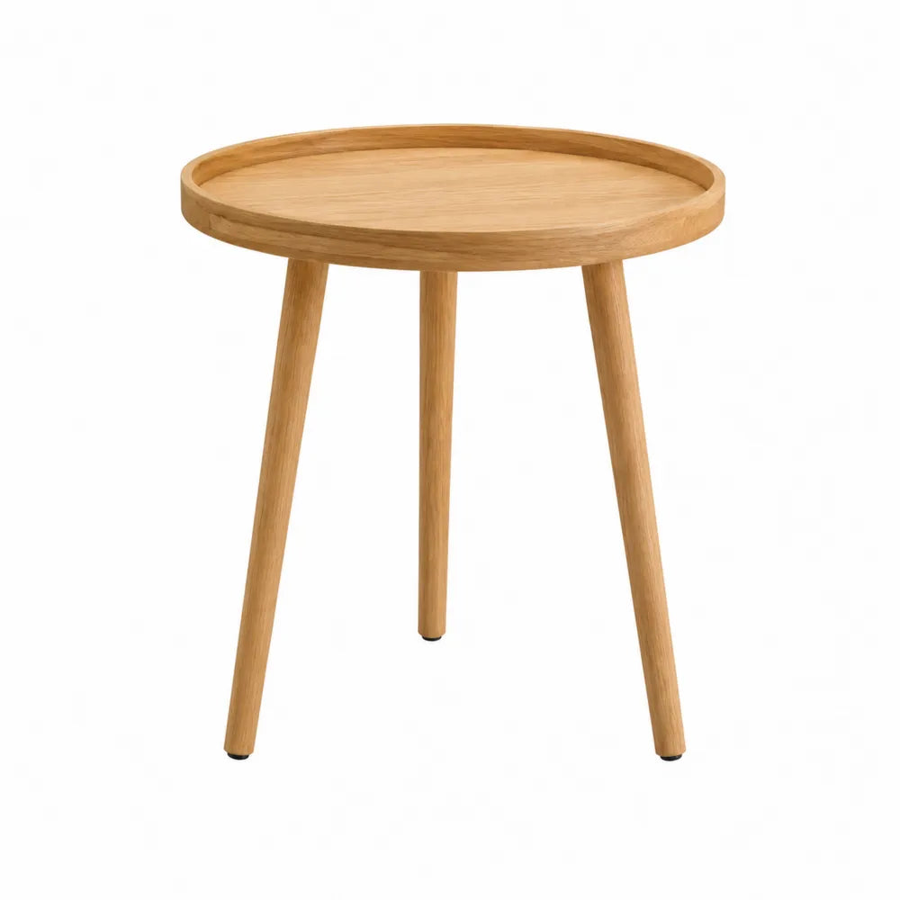 Table d’appoint extérieure ronde en acacia massif chêne naturel avec plateau à rebord 50 x 50 x 52 cm