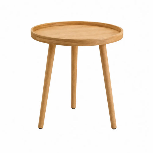 Table d’appoint extérieure ronde en acacia massif chêne naturel avec plateau à rebord 50 x 50 x 52 cm