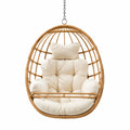 Fauteuil suspendu œuf 1 place 95 x 78 x 125 cm en résine tressée naturel coussins polyester écru chaîne acier