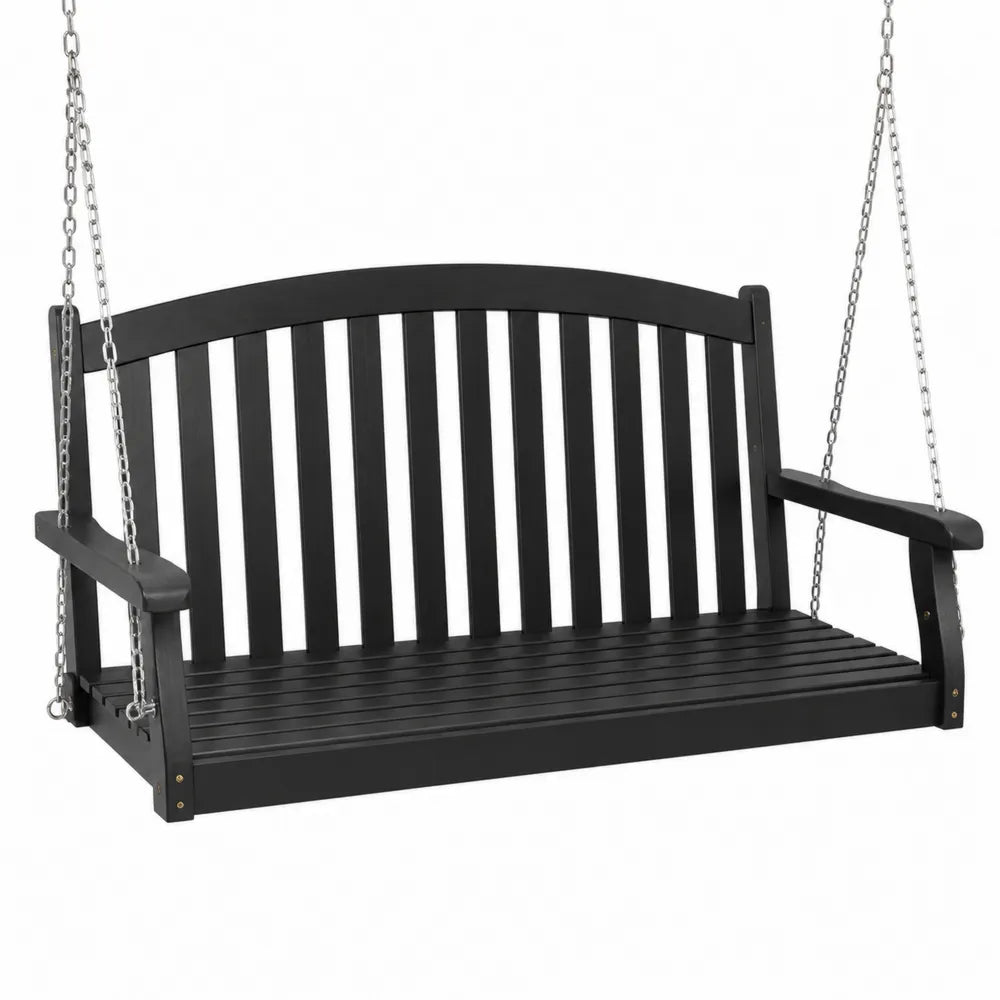 Balancelle suspendue de jardin 2 places en acacia massif noir avec chaînes en acier zingué 150 x 62 x 64 cm