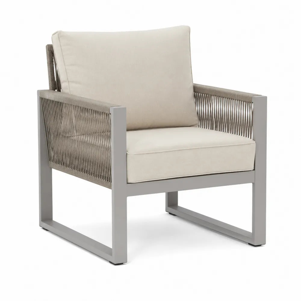Fauteuil de jardin en aluminium corde polyester coussins beige 80 x 78 x 75 cm environ