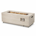 Table brasero d’extérieur rectangulaire au gaz propane en béton fibré beige avec brûleur en acier inoxydable et pierres de lave 140 x 70 x 45 cm