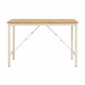 Table console rectangulaire 120 x 40 x 75 cm en MDF plaqué chêne naturel avec structure en acier peint crème et croisillons métalliques