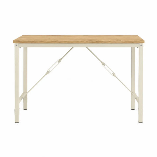 Table console rectangulaire 120 x 40 x 75 cm en MDF plaqué chêne naturel avec structure en acier peint crème et croisillons métalliques