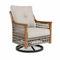 Fauteuil de jardin pivotant 78 cm x 86 cm x 92 cm en bois d’acacia corde polyester coussins polyester gris clair base acier noir ronde